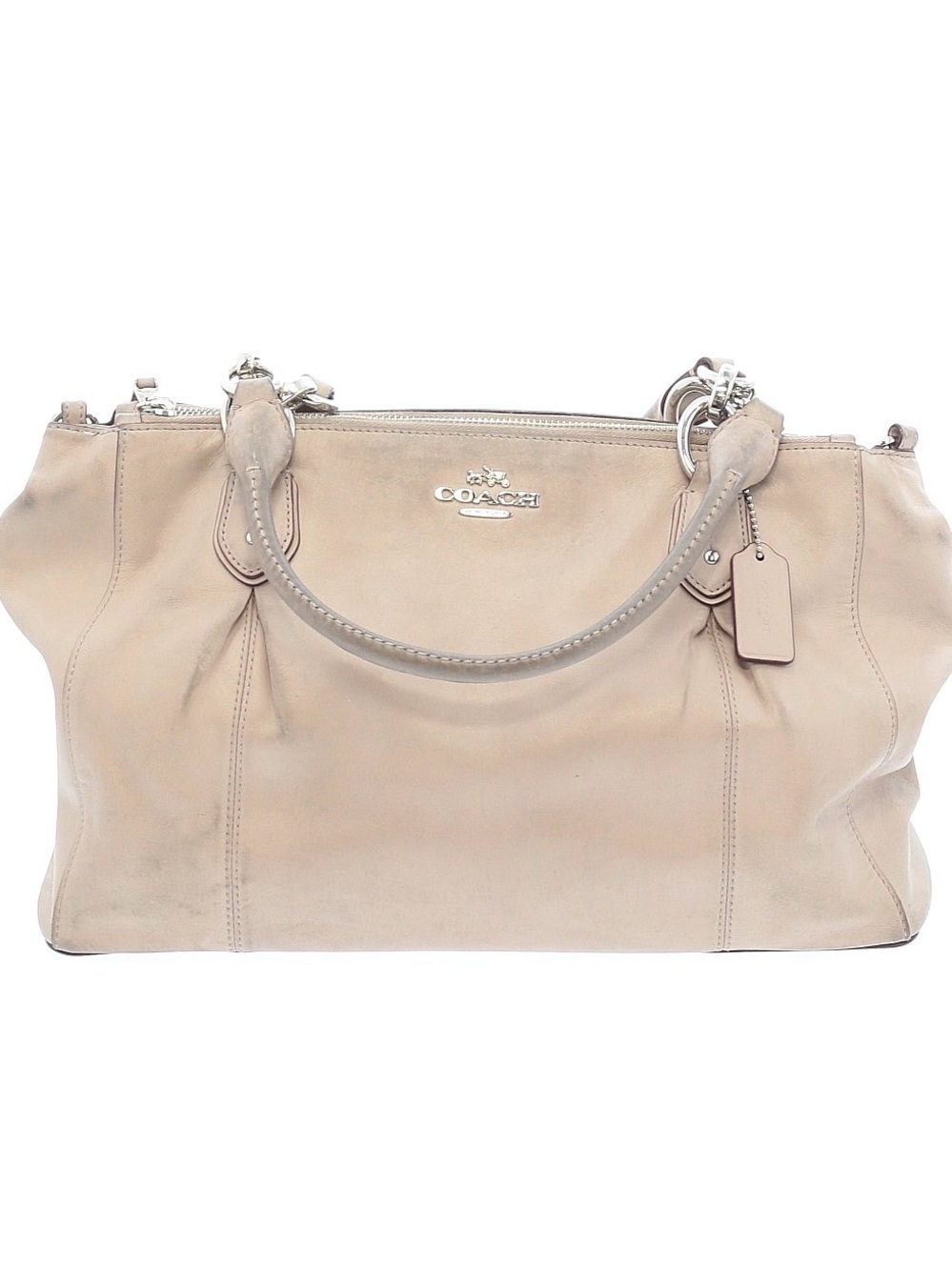 Coach Light Beige Leather Tote with Silver Hardware